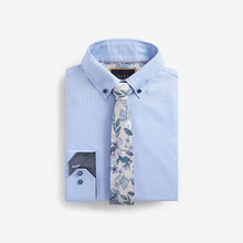 Load image into Gallery viewer, Light Blue Floral Slim Fit Single Cuff Shirt And Tie Pack
