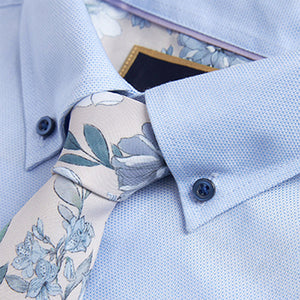 Light Blue Floral Slim Fit Single Cuff Shirt And Tie Pack
