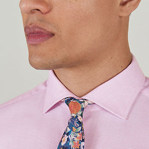 Pink Floral Regular Fit Single Cuff Shirt And Tie Pack