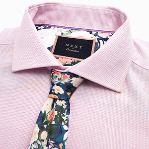 Pink Floral Regular Fit Single Cuff Shirt And Tie Pack