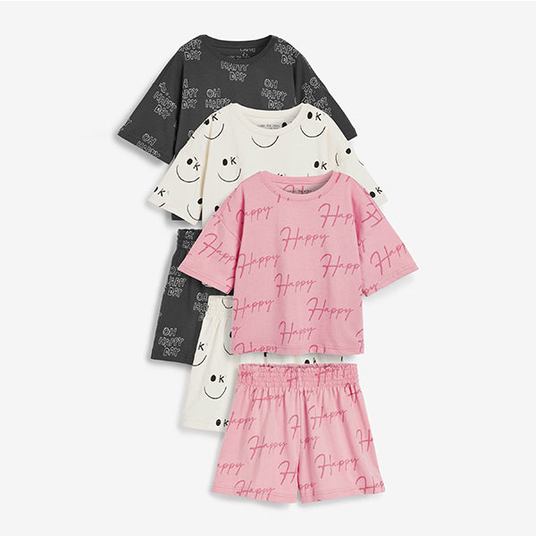 3Pack Short Monochrome Pyjamas (3-12yrs)