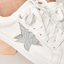 Load image into Gallery viewer, White and Silver Forever Comfort® Star Lace-Up Trainers
