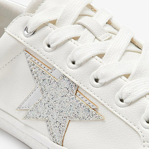 White and Silver Forever Comfort® Star Lace-Up Trainers