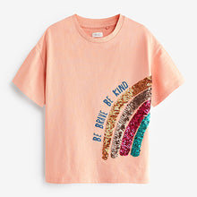 Load image into Gallery viewer, Rust Brown Sequin Rainbow T-Shirt (3-12yrs)
