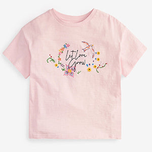 Pink Let Love Grow Embroidery T-Shirt (3-12yrs)