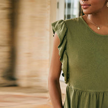 Load image into Gallery viewer, Khaki Green Frill Sleeve T-Shirt Dress
