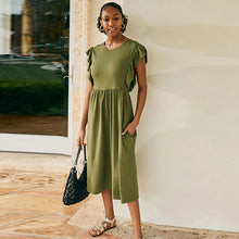 Load image into Gallery viewer, Khaki Green Frill Sleeve T-Shirt Dress
