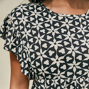 Monochrome Frill Sleeve T-Shirt Dress