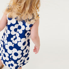 Load image into Gallery viewer, Blue Flower Button Through Jersey Dress (3mths-5yrs)
