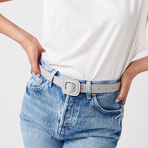 Grey Covered Square Buckle Jeans Belt