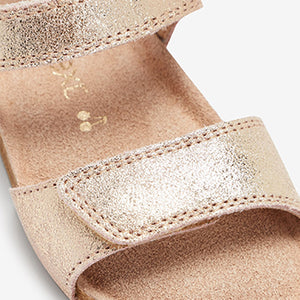 Gold Leather Adjustable Strap Corkbed Sandals (Younger Girls)
