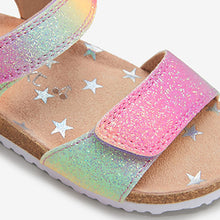 Load image into Gallery viewer, Rainbow Glitter Adjustable Strap Corkbed Sandals (Younger Girls)
