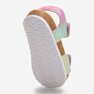 Rainbow Glitter Adjustable Strap Corkbed Sandals (Younger Girls)