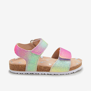 Rainbow Glitter Adjustable Strap Corkbed Sandals (Younger Girls)