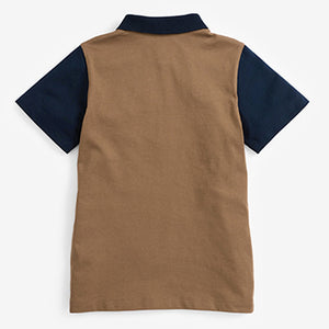 Tan Brown Short Sleeve Zip Neck Polo Shirt (3-12yrs)