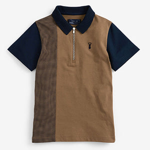 Tan Brown Short Sleeve Zip Neck Polo Shirt (3-12yrs)