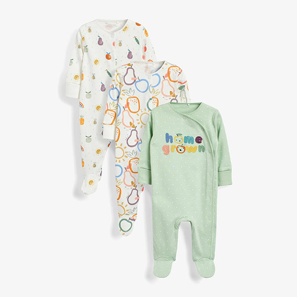 Mint Green Home Grown Baby Sleepsuits 3 Pack (0mth-18mths)