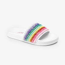 Load image into Gallery viewer, White Rainbow Glitter Sliders (Older Girls)
