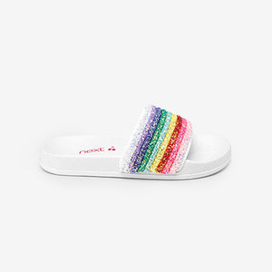 White Rainbow Glitter Sliders (Older Girls)