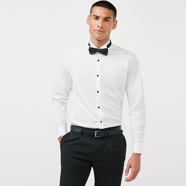 White Slim Fit Single Cuff Dress Shirt and Bow Tie Set