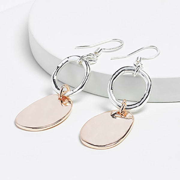 Rose Gold Tone/Silver Tone Hammered Drop Earrings