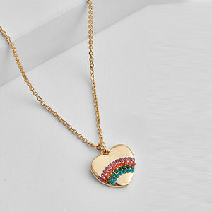 Gold Tone Rainbow Heart Necklace