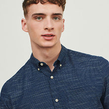 Load image into Gallery viewer, Navy Blue Short Sleeve Textured Shirt
