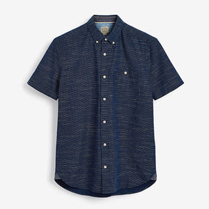 Navy Blue Short Sleeve Textured Shirt
