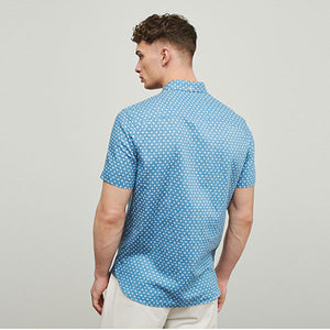 Blue/White Geo Print Short Sleeve Shirt