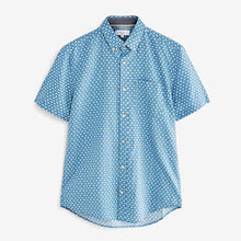 Load image into Gallery viewer, Blue/White Geo Print Short Sleeve Shirt
