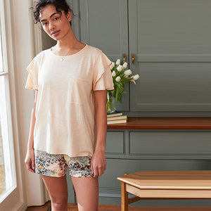 Cream Patchwork Cotton Blend Pyjama Short Set