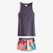 Load image into Gallery viewer, Purple Floral Cotton Vest Pyjama Short Set
