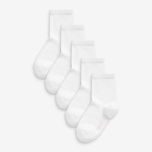 Load image into Gallery viewer, White 5 Pack Cotton Rich School Ankle Socks (Older Girls)
