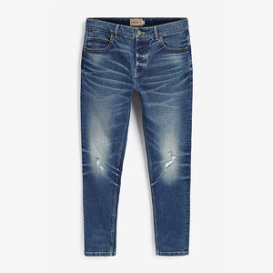 Blue Ripped Skinny Fit Essential Stretch Jeans