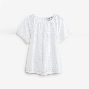 White Broderie Short Sleeve T-Shirt