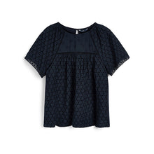 Load image into Gallery viewer, Navy Broderie Short Sleeve T-Shirt
