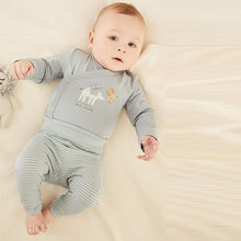 Load image into Gallery viewer, Blue/Beige Cream Animal Baby 4 Pack Wrap Bodysuits And Leggings Set (0mths-18mths)
