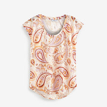 Load image into Gallery viewer, Cream Paisley Print Short Sleeve Scoop Neck T-Shirt
