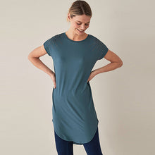 Load image into Gallery viewer, Blue Petrol Embellished Short Sleeve Longline Tunic
