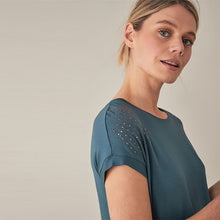 Load image into Gallery viewer, Blue Petrol Embellished Short Sleeve Longline Tunic
