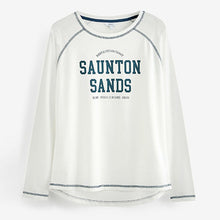 Load image into Gallery viewer, White Saunton Sands Graphic Raglan Long Sleeve Top

