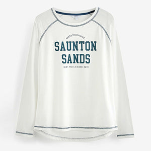 White Saunton Sands Graphic Raglan Long Sleeve Top