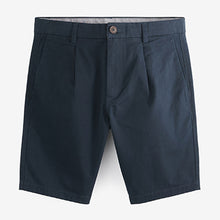 Load image into Gallery viewer, Navy Pleated Slim Fit Stretch Chino Shorts
