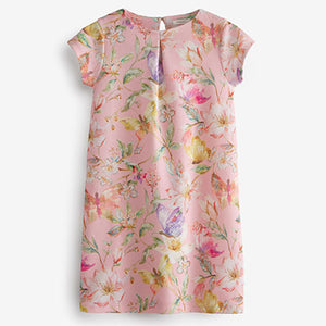 Pink Floral & butterfly Occasion Dress (3-12yrs)