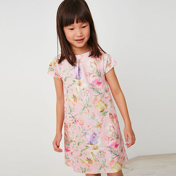 Pink Floral & butterfly Occasion Dress (3-12yrs)