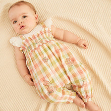 Load image into Gallery viewer, Green and Pink Check Gingham Baby Embroidered Dungaree And Bodysuit Set 2 Piece (0mths-18mths)
