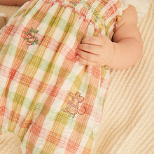 Load image into Gallery viewer, Green and Pink Check Gingham Baby Embroidered Dungaree And Bodysuit Set 2 Piece (0mths-18mths)
