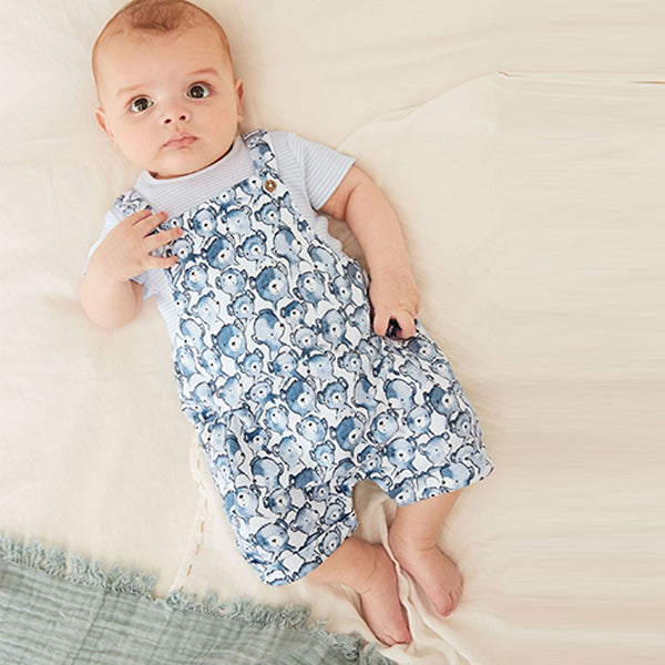 Blue Baby 2 Piece Bear Printed Dungaree and Bodysuit Set (0mths-18mths)