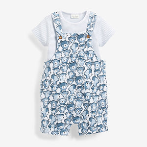 Blue Baby 2 Piece Bear Printed Dungaree and Bodysuit Set (0mths-18mths)