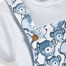 Load image into Gallery viewer, Blue Baby 2 Piece Bear Printed Dungaree and Bodysuit Set (0mths-18mths)
